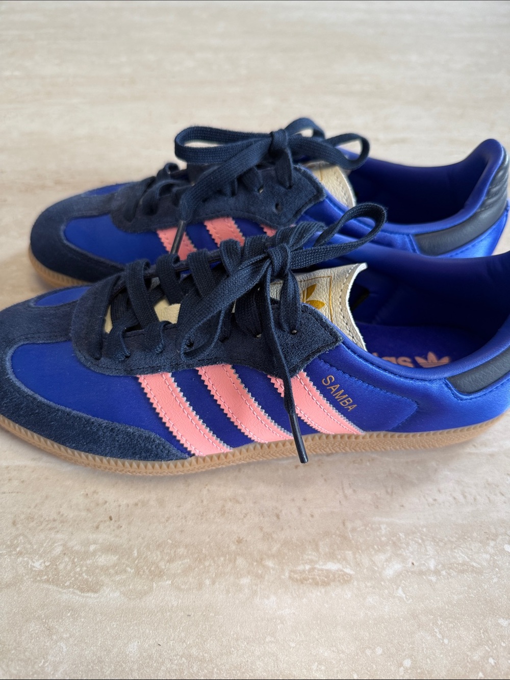adidas Samba Blue Satin with Pink Stripes